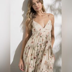 NWT Beige Floral Vneck Mini Babydoll‎ Dress Size small